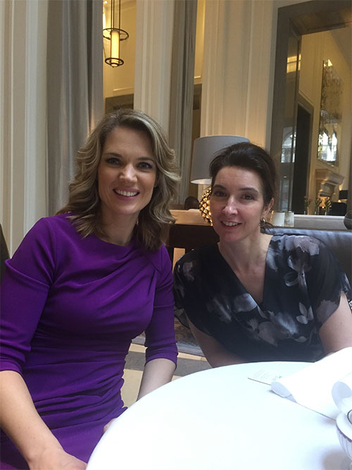 ITV Good Morning Britain Presenter and Patron of ellenor, Charlotte Hawkins (left) and Partner of Martin Tolhurst Solicitors, Jane Williams (right) enjoy discussions about the firms ambitious fundraising plans to reach 20K target for ellenor charity this year
